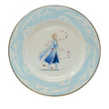Fine bone china plate with Elsa in blue dress and gold rim, light sky-blue design