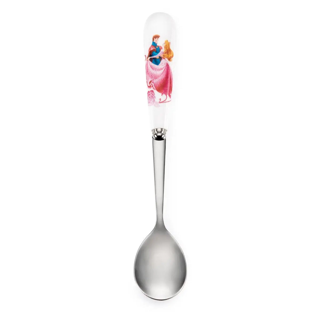 Fine bone china wedding spoon with pink Sleeping Beauty character decal and silver handle