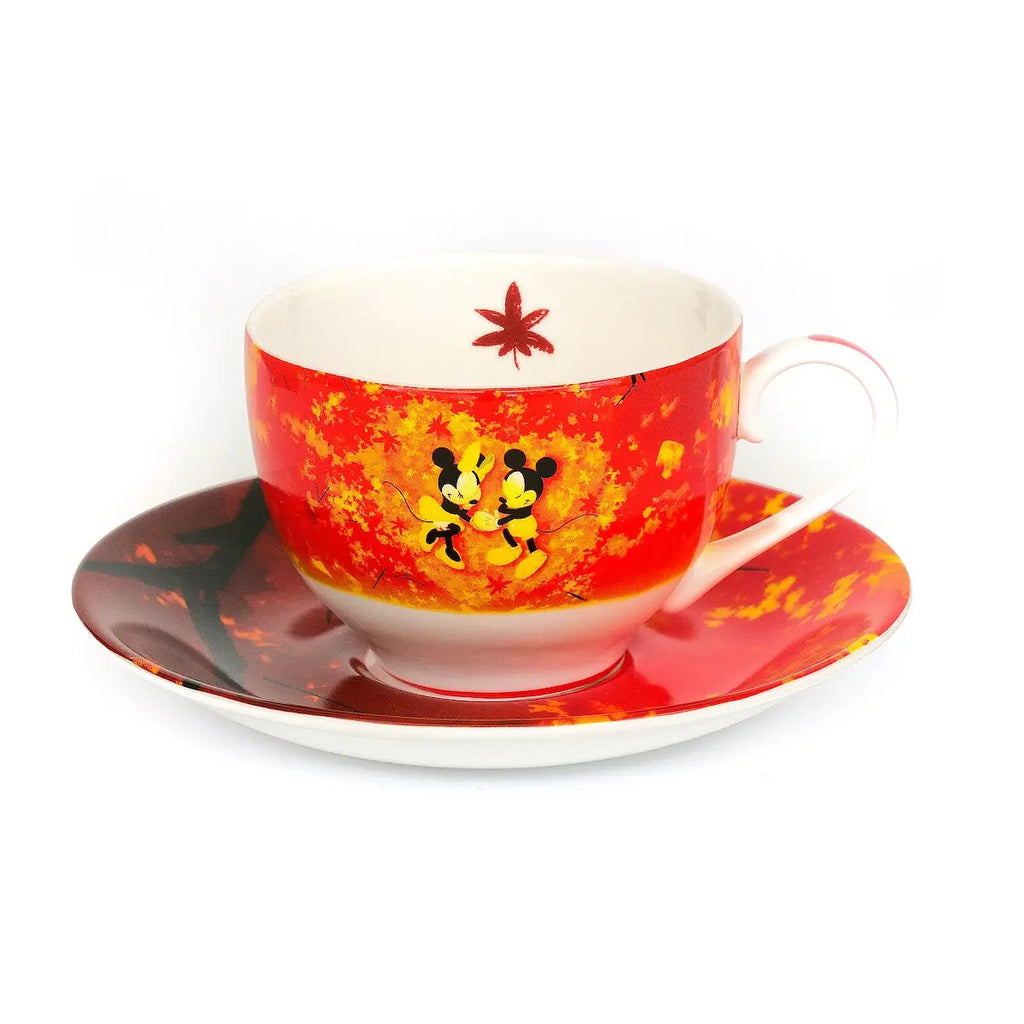 Fine bone china Mickey & Minnie autumn cup and saucer, red character print