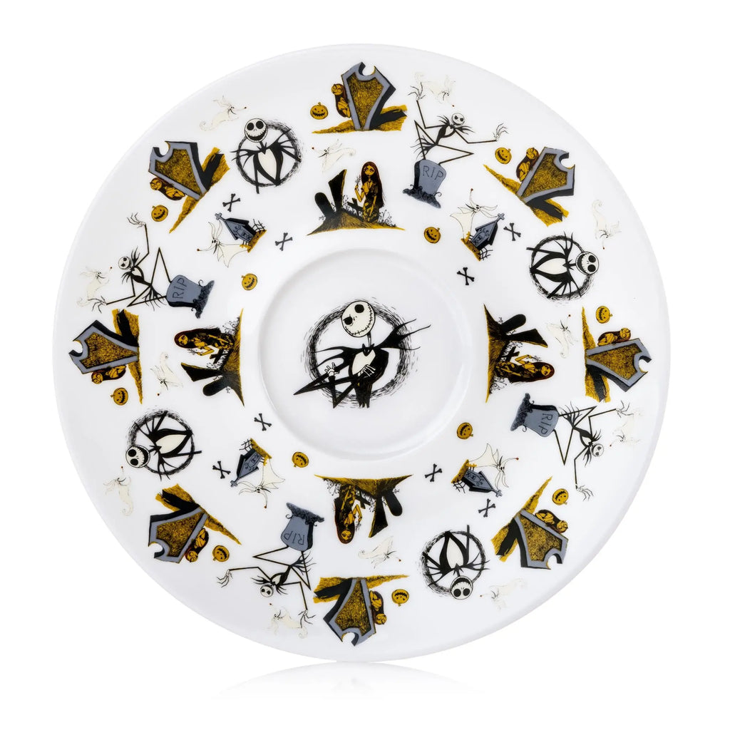 Fine bone china tea saucer plate with circular Jack skeleton pattern