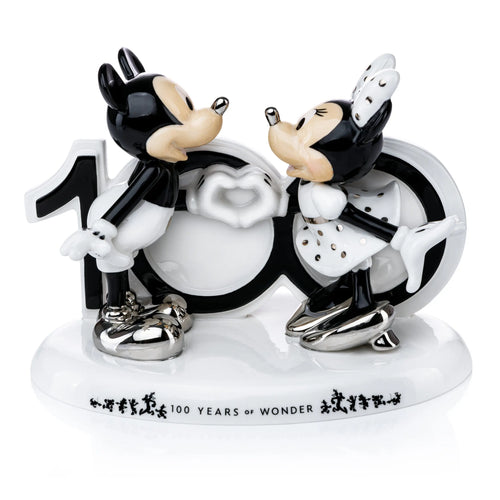 Fine bone china Mickey and Minnie figurine with anniversary plaque on round base