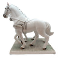 White fine bone china horse figurine with bridle and decorative harness, standing