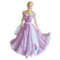 Purple and white off-shoulder dress rose-themed porcelain figurine, full body view