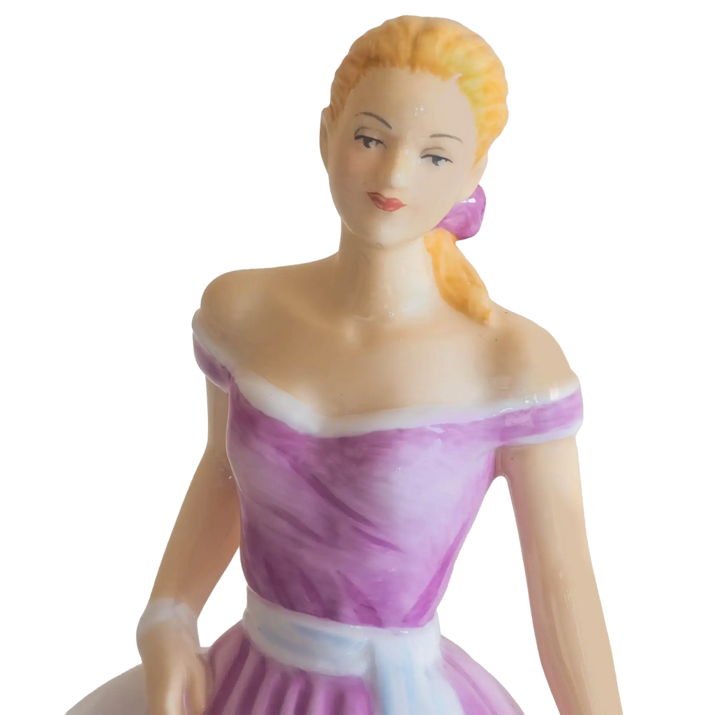 Purple off-shoulder dress porcelain figurine bust with floral rose detail