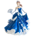 Blue and white porcelain lady figurine in flowing gown with decorative fan