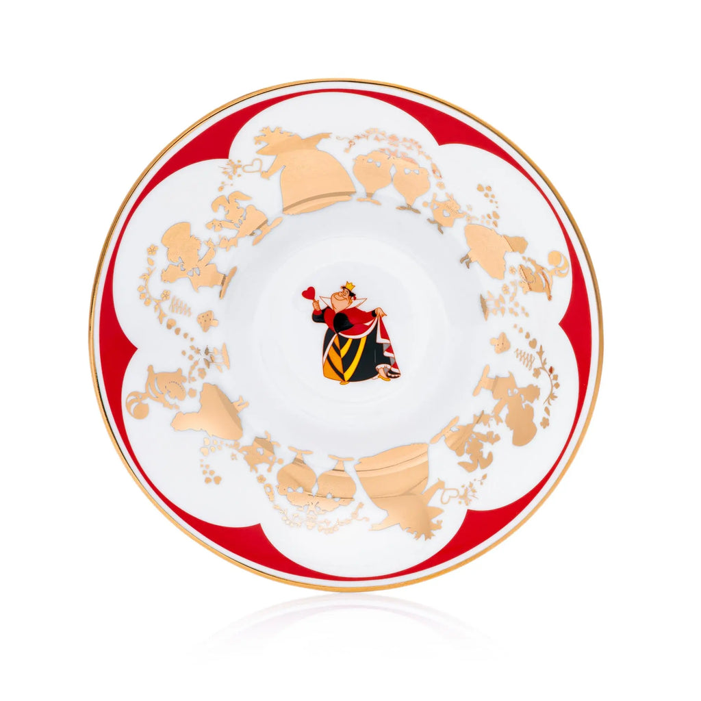 Decorative saucer, white with red border and Queen of Hearts character in center