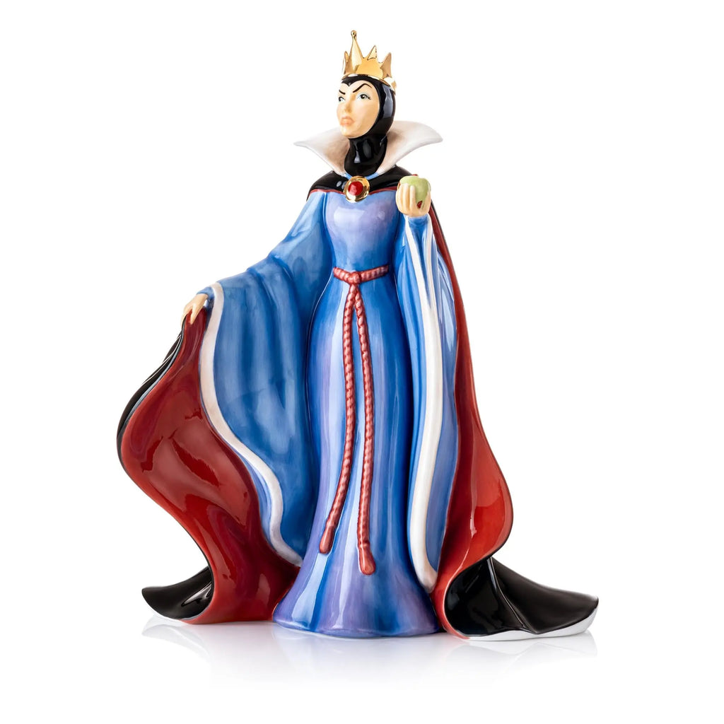 Fine bone china queen figurine in blue gown with red cape, gold crown